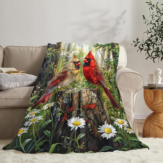 Cardinal Bird Throw Blanket - Soft Warm Cozy Fleece for Couch, Sofa, Bed - Bird Gifts and Decor for Girls, Boys, Women, Men, Kids, Adults - 60"x50"