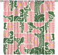 70s Flowers Curtains,Retro Geometric Boho Vintage Botanical Green Pink Flower Curtain for Bedroom Living Room Bathroom Window Curtains,70s Mid Century Flowers Window Treatments 84" W X 84" L