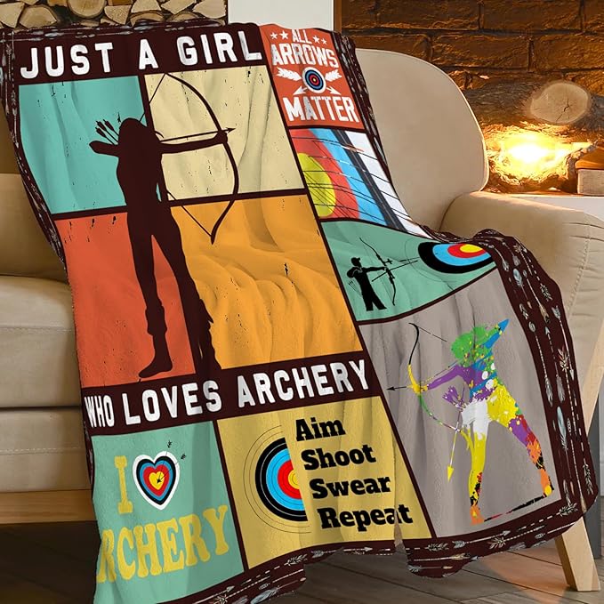 Archery Blanket Just a Girl Loves Archery Throw Blankets for Kids Teens Adults Warm Soft Lightweight Plush Sports Archery Target Print Fleece Flannel Throws Bedding Gifts for Girls 80"x60"
