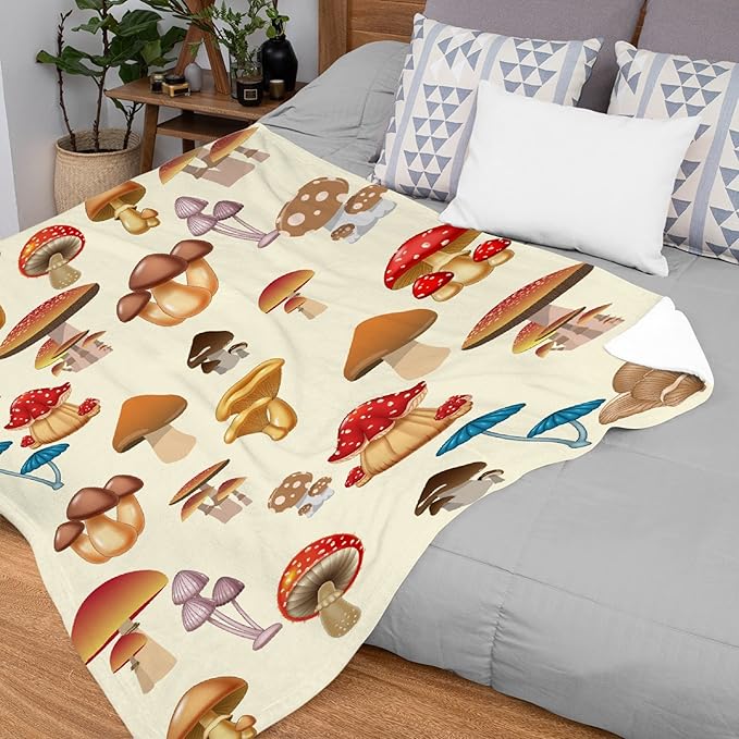 Thuswarm Colorful Wild Mushroom Flannel Blanket for Autumn Winter Gifts Warm Cozy Soft Funny Print Throw for Bed Couch Sofa 40”×30” XSmall for Pets