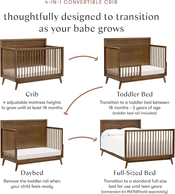 babyletto Palma 4-in-1 Convertible Crib with Toddler Bed Conversion Kit in Natural Walnut, Greenguard Gold Certified