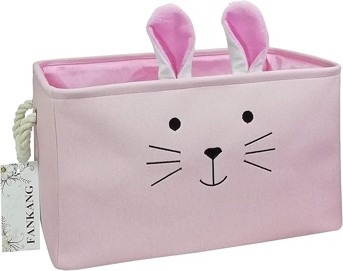 FANKANG Rectangular Fabric Storage Bin Box Laundry Basket with Dinosaur Prints for Nursery Storage, Storage Hamper, Gift Baskets (Pink Rabbit)