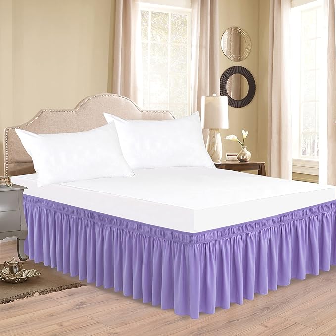 Biscaynebay Wrap Around Bed Skirts for King & Cal King Beds 15" Drop, Lavender Adjustable Elastic Dust Ruffles Easy Fit Wrinkle & Fade Resistant Silky Luxurious Fabric Machine Washable