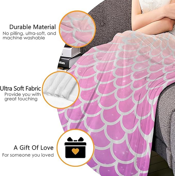 Thuswarm Vivid Shiny Scale Flannel Blanket for Autumn Winter Gifts Warm Cozy Soft Funny Print Throw for Bed Couch Sofa 50”×40” Small for Kid