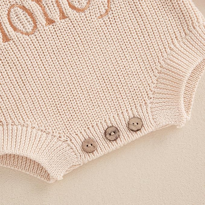 Lesimsam Newborn Baby Boy Girl Valentines Day Outfit Oversized Embroidery Long Sleeve Knit Sweater Bubble Romper Bodysuit