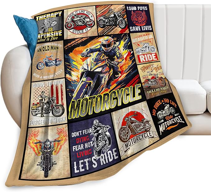 Motorcycle Blanket Ride Gifts for Girls Motorcycle Rider Boys Woman Kids Motorcycles Lover Sport Throw Blankets Soft Blanket Warm Fleece Flannel Plush Blankets for Bed Sofa Couch 60"x80"