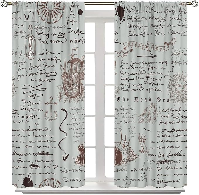 Nautical Theme Window Draperies, Pirate Sailboat Curtains for Bedroom & Living Room, Ocean Window Treatment - Starfish Print, 2 Panel Set, 84x84 Inches