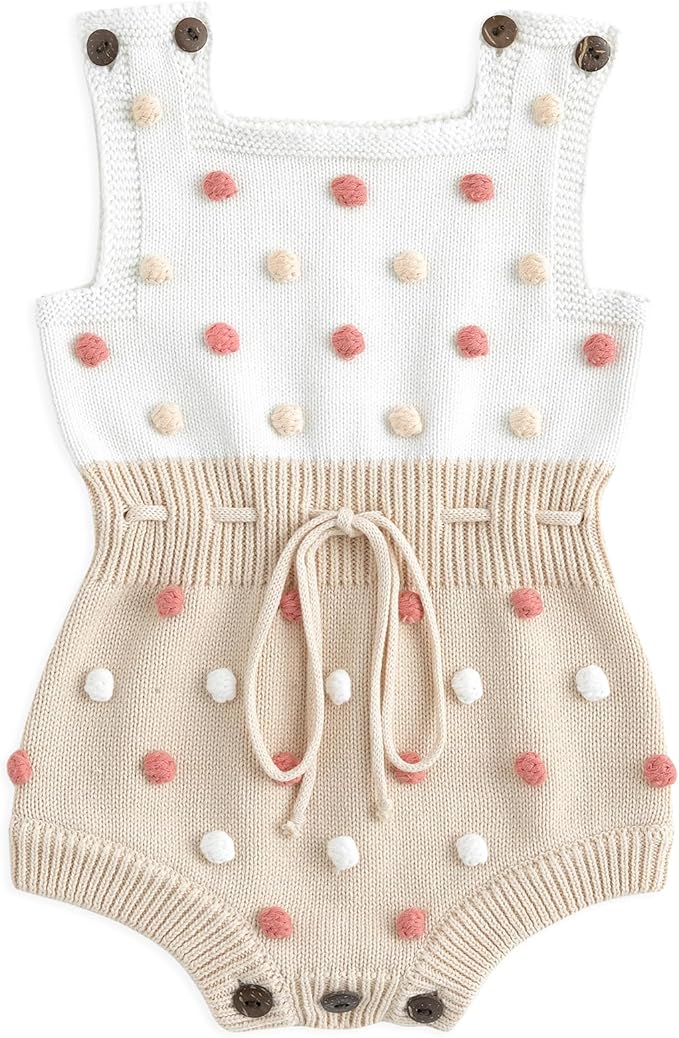 Simplee kids Baby Girl Knit Romper Fall Sleeveless Pompoms Rompers Newborn Little Girl Overall Jumpsuit Outfits