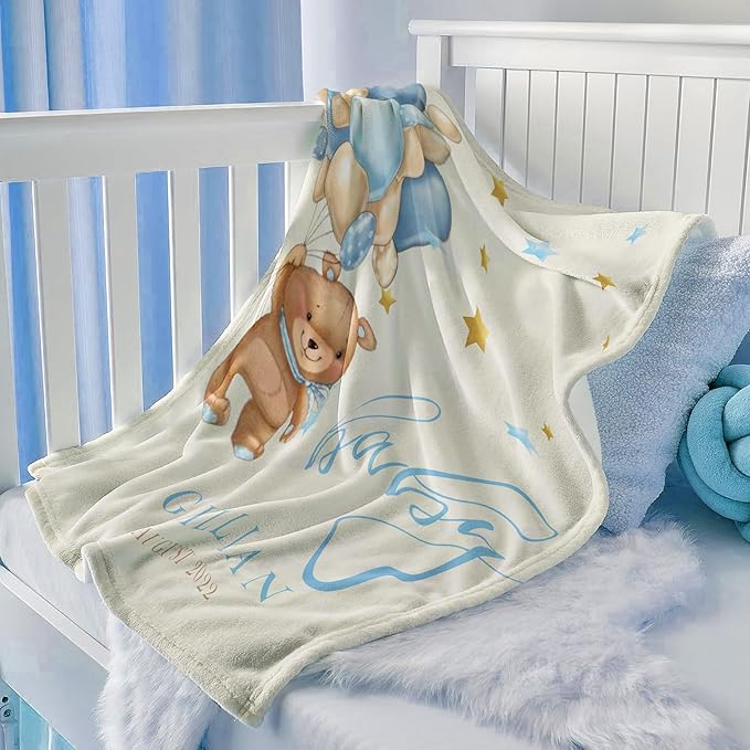 Ship Next Day, Personalized Baby Blanket for Boys Girls, Custom Baby Blankets with Name, Customized Newborn Receiving Blanket for Swaddle Toddler, Kids Blankets Unisex Christmas Birthday Gifts