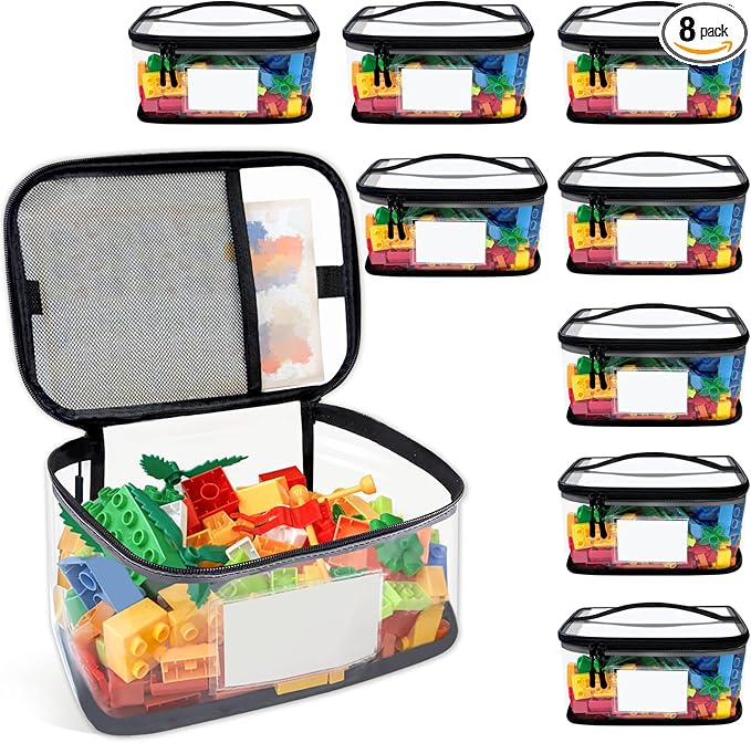 Upgraded Large Toy Storage Organizer, Clear Toy Storage Bags with Label & Manual Pocket for Puzzles, etc. (8PCS)