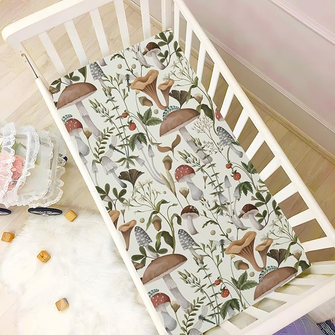 Mushrooms and Berries Crib Sheets for Boys Girls Pack N Play Sheet Soft Breathable Mini Crib Sheets 39" x 27"