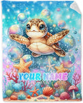 Custom Sea Turtle Blanket for Girls - 30 x 40 Inches Lap Size Animals Blankets for Kids - Blue Turtle Throw Gifts Stuff for Crib, Office
