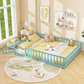 Giantex Queen Floor Bed with Door & Fence, Kids Wood Montessori Beds with Safety Guardrails, Floor Bed Twin for Kids, Boys, Girls, No Box Spring Needed, ICY Aqua