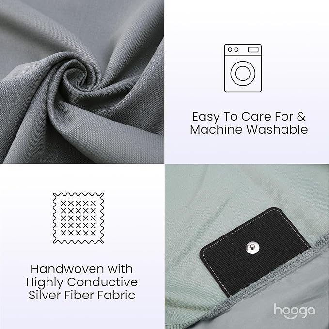 Hooga Grounding Pillow Case, Queen Size Earth Connected Pillowcase, Bedding. Improve Sleep, Energy, Inflammation, Snoring. 94% Organic Cotton, 6% Silver Fiber, 20’’x30’’ Size. Gray