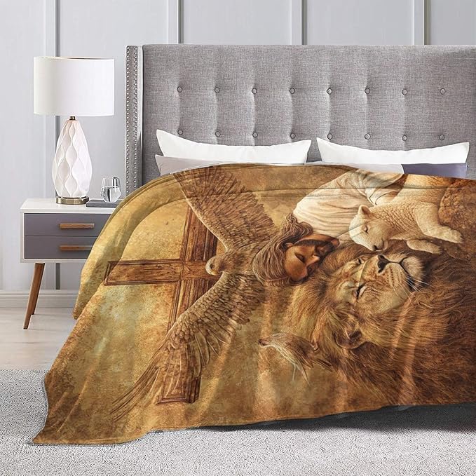 Jesus Blanket Lion Lamb Throws Christian Cross Print Plush Fuzzy Fleece Blankets Gifts for Girls Boys Women Super Soft Warm Cozy God Eagle Stuff for Men Women Couch Bed Sofa Bedding Decor 80"x60"