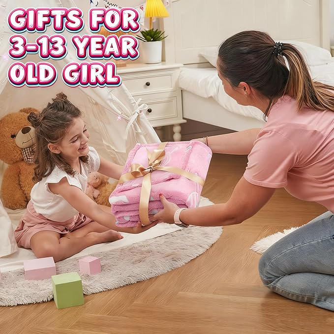 inhand Pink Blanket Girl Room Decor Glow in The Dark Soft Cute Space Star Moon Galaxy Blanket for Kids Birthday Gifts Planet Toys for 3,4,5,6,7,8,9,10,11,12 Years Old (40''x60'' Pink)