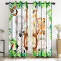 Renaiss 42 x 84 Inch Safari Animal Curtains for Kids Tropical Rainforest Lions Tigers Elephants Giraffes African Jungle Tree Green Leaf Print Window Drapes for Nursery Baby Bedroom Playroom 2 Panels