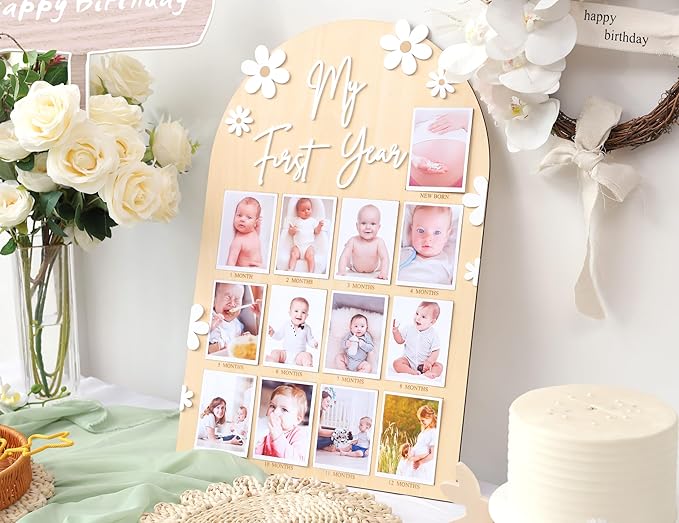 WAWUO 1st First Year Photo Board, 12 Month Picture Milestones Board, My First Year Board, Daisy Birthday Decorations