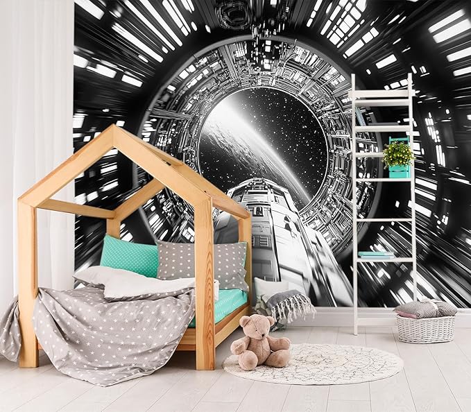XMPMBM-Capsule Space backsplash Large Decorative Wallpaper Starship Nursery Room Boys Bedroom Bathroom Wall Mural- W 132" X H 92"（93 Square Foot）