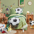 4 Pieces Soccer Toddler Bedding Set for Boys Girls Yellow Green Soccer Field Toddler Bed Set with Goal Cute Toddler Bed in a Bag with Sheet Set and Pillow Shams
