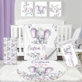 Personalized Baby Crib Bedding Set: 5 Piece Custom Gift Elephant Crib Bed Set with Name, Nursery Bedding Set for Baby Girls and Boys, Floral Crib Bedding Gifts