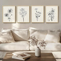 Framed Floral Wall Art for Living Room, 4 Piece Neutral Rustic Botanical Painting Canvas Prints Artwork for Modern Farmhouse, Vintage Minimalist Flower Pictures for Hallway Bedroom Kitchen Wall Decor