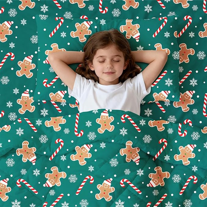 LONAVA Twin Kids Comforter Set - 4 Pieces Twin Bedding Sets for Boys Girls Children, Ultra Soft Microfiber Bed in A Bag with Flat Fitted Sheets, Gingerbread Man