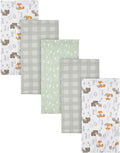Gerber Boys Newborn Infant Baby Toddler Nursery 100% Cotton Flannel Receiving Swaddle Blanket, Woodland White, Pack of 5