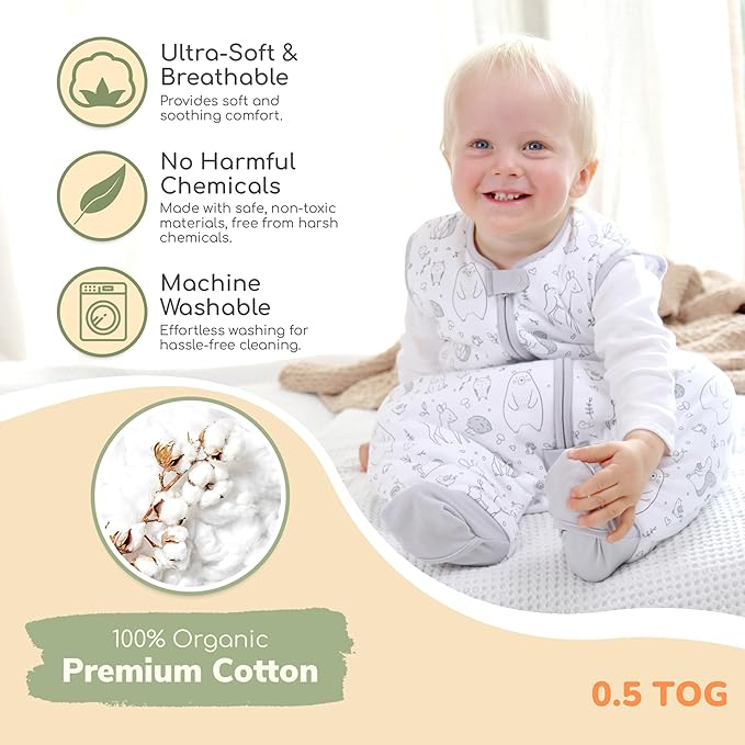 Mama Cheetah Toddler Sleep Sack with Feet 2T, 0.5 TOG Organic Cotton Baby Wearable Blankets with Legs, Baby Sleeping Bag for Walkers, Early Walker Medium