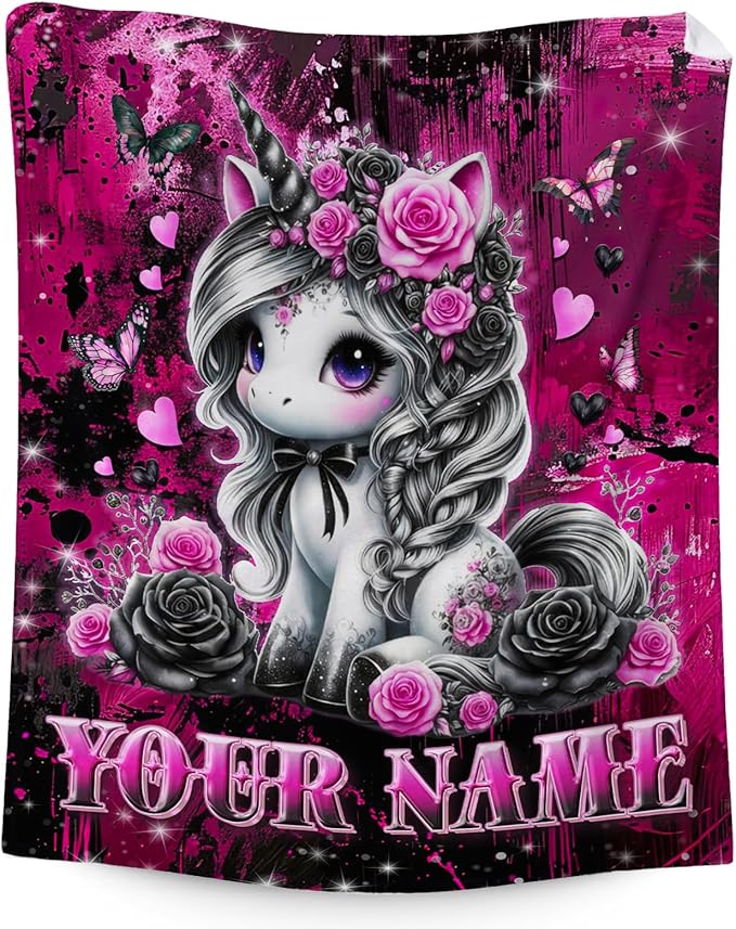 Personalized Girls Blanket for Unicorn - 50" x 60" Cute Blanket Gifts for Teens - Cozy Flannel Throws Decor for Living Room, Sofa