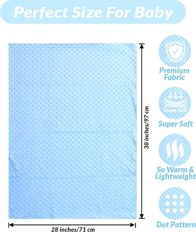 Threadart Minky Baby Blanket, 28" x 38", Light Blue Double-Sided Smooth + Dot, Ultra Soft, Newborn and Toddler, Machine Washable
