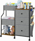Baby Diaper Caddy, 3 Tier Baby Organizer and Storage Cart with Dividers and Drawers, Mobile Utility Rolling Cart, Baby Newborn Essentials Storage Cart with Wheels for Nursery, Bedroom, Grey