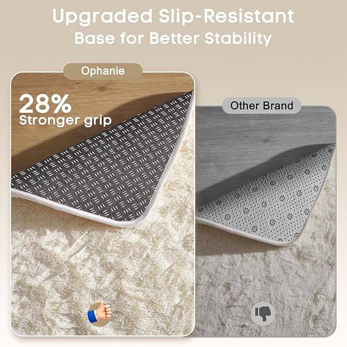 Ophanie 2x8 Runner Rug for Hallway, Upgrade Non-Slip Fluffy Soft Bedside Rugs, Bedroom Living Room Ivory Shaggy Carpet for Kids Girls Boys Dorm Nursery Home Decor Aesthetic
