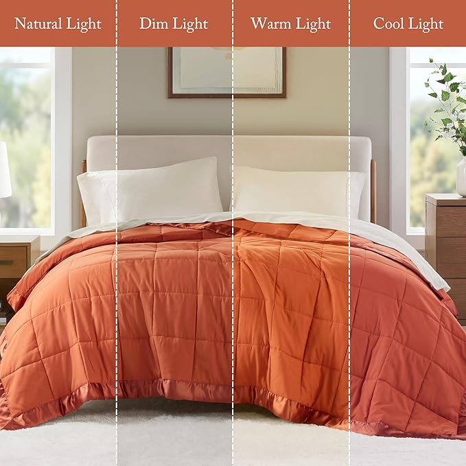 Madison Park King Blanket Quilted Microfiber, Satin Binding, 3M Scotchgard Moisture Wicking Treatment, Soft and Lightweight Summer Blanket for Couch, Windom, King, Orange