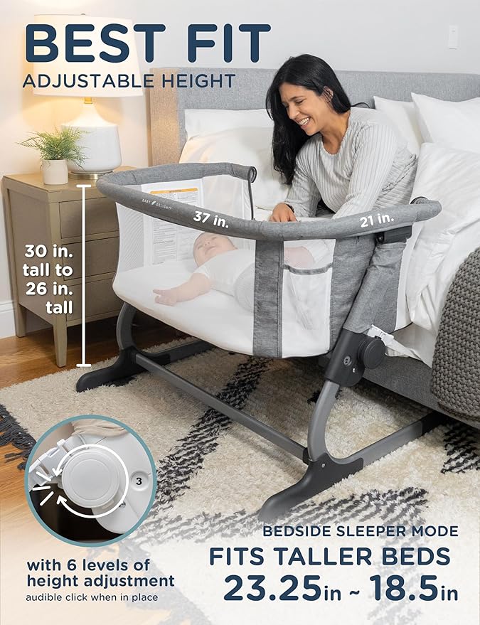 Baby Delight Beside Me Dreamer Bassinet | Bedside Sleeper | 6-Position Height Adjustment | Charcoal Tweed