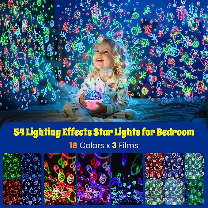 Kids Star Night Light, Night Light Projector,Nebula Star Projector 360 Degree Rotation - 6 LED Bulbs 18 Light Color Changing with USB Cable, Romantic Gifts for Men Women Children (Pink)