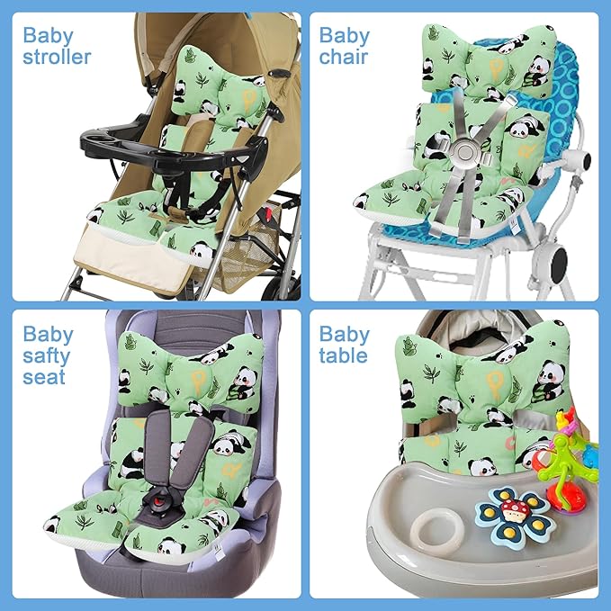 Baby Seat Pad Liner for Stroller–Soft and Breathable，3D Air Mesh Cotton Universal Baby Stroller Cushion(Green Panda)