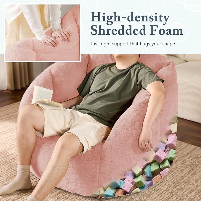 Giant Bean Bag Chair for Adults - Comfy Plush Round Shell Soft Accent Chair, Oversized Cozy Lounge Floor Sofa Reading Chair, Mini Couch for Living Room, Bedroom & Game Rooms, Dorm, Pink