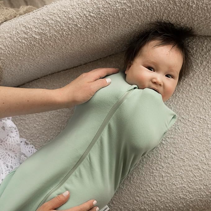 Tiny Twinkle Baby Sleep Sack 0-3 Months 1.0 TOG, Cotton & Elastane Wearable Blanket, Swaddle Transition Micro-Fleece, Machine Washable (Sage)