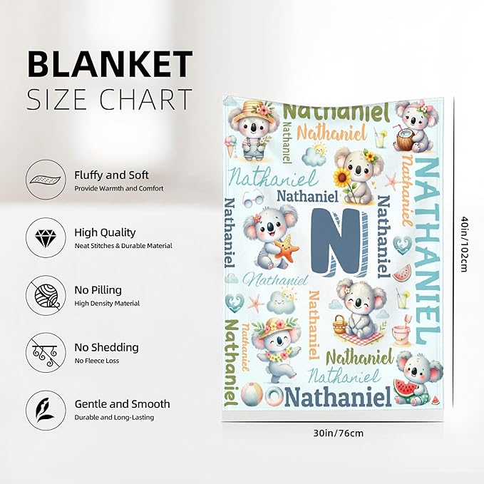 Personalized Custom Koala Preschool Blanket Gifts for Baby Toddler Kids Boys Girls - Customized Koala Super Soft Lightweight Flannel Sheets Decor for Crib Nap Couch - 30"x40" for Baby/Pets