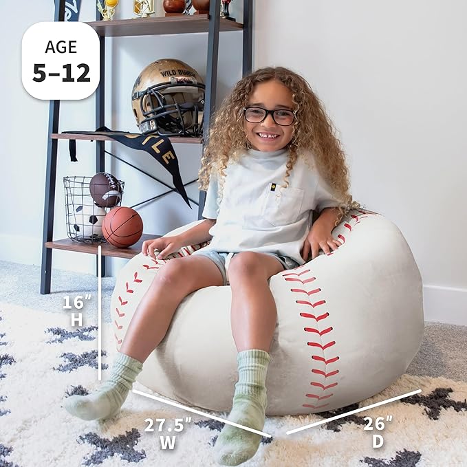 Big Joe Sports Ball Bean Bag Chair, Baseball Plush, Soft Polyester, 2.5 feet