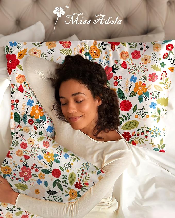 Silk Pillowcase 2 Pack - Cute Pillow Cases 20" x 26" Standard Size Set of 2 for Hair and Skin Smooth Soft Breathable with Hidden Zipper Cooling Pillow Covers for Sleeping, Beige Floral