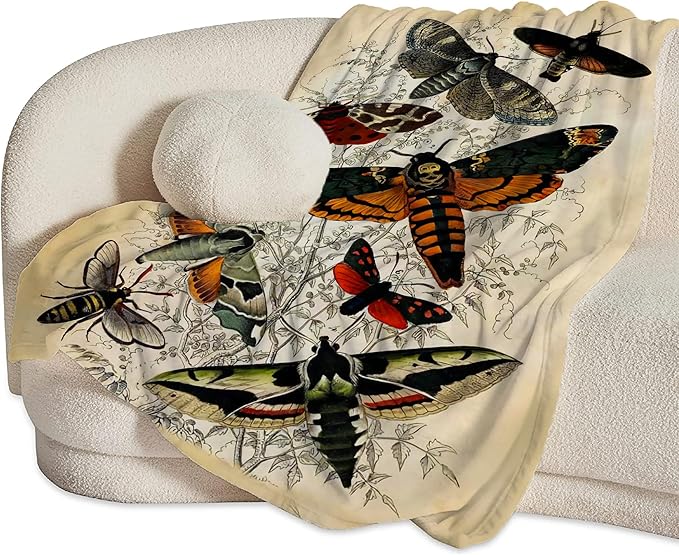 Moths Blanket Throws Moth Gifts Moths Lovers Throw Blanket for Women Men Kids Adults Soft Warm Cozy Fleece Blanket for Couch Sofa Bed 50"x40"