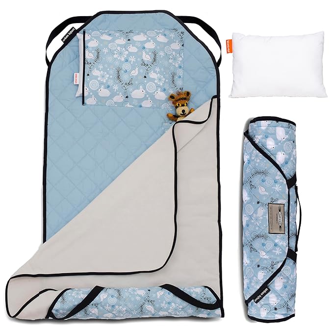 Personalized Tot Cot Kids Nap Mat - Toddler Preschool Daycare Bedding Cover with Blanket and Pillow - Ages 2 Yrs to 5 Yrs