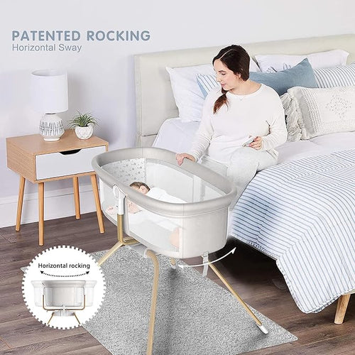 ANGELBLISS 3 in 1 Baby Bassinet, Rocking Bassinets Bedside Sleeper, One-Second Convert Travel Portable Bassinet Newborn Baby (White)