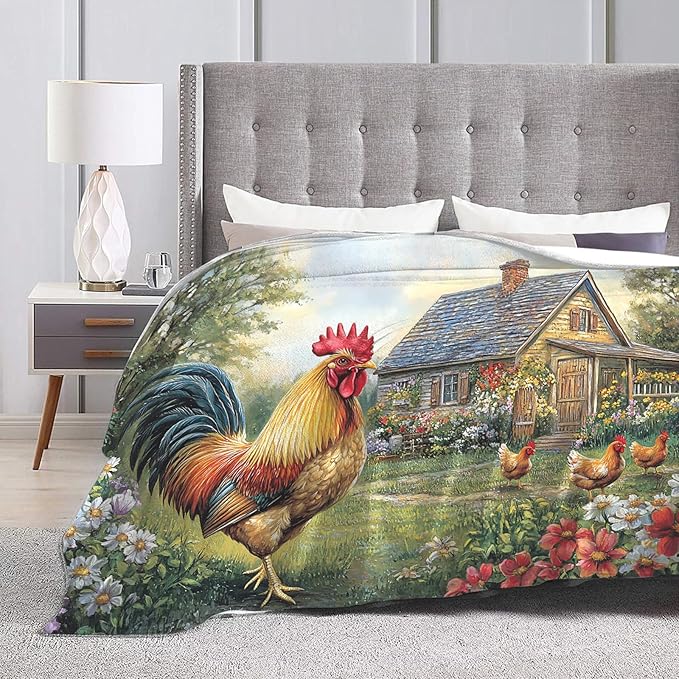 Tijuboni Rooster Chicken Throw Blanket Rooster Gifts for Girls Boys Women Men Kids Adults Soft Flannel Fleece Blanket for Couch Sofa Bed Home Decor 40"x50"