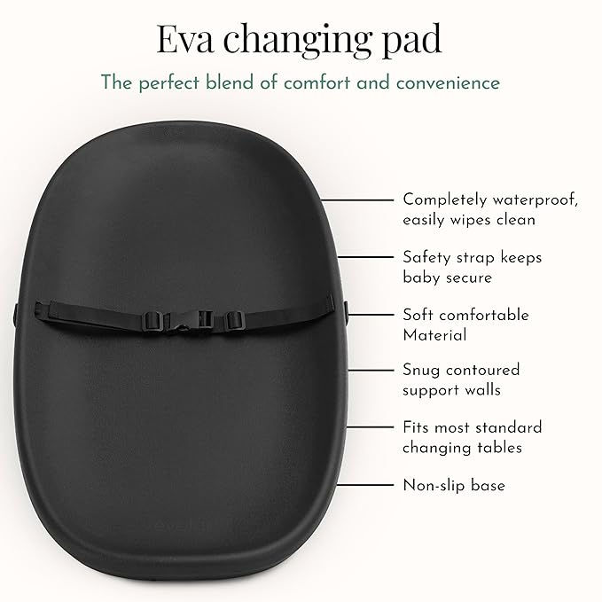 évolur Eva Baby Changing Pad, Soft, Lightweight and Portable Changing Pad, Fits All Changing Table, Waterproof Firm Padding - Black