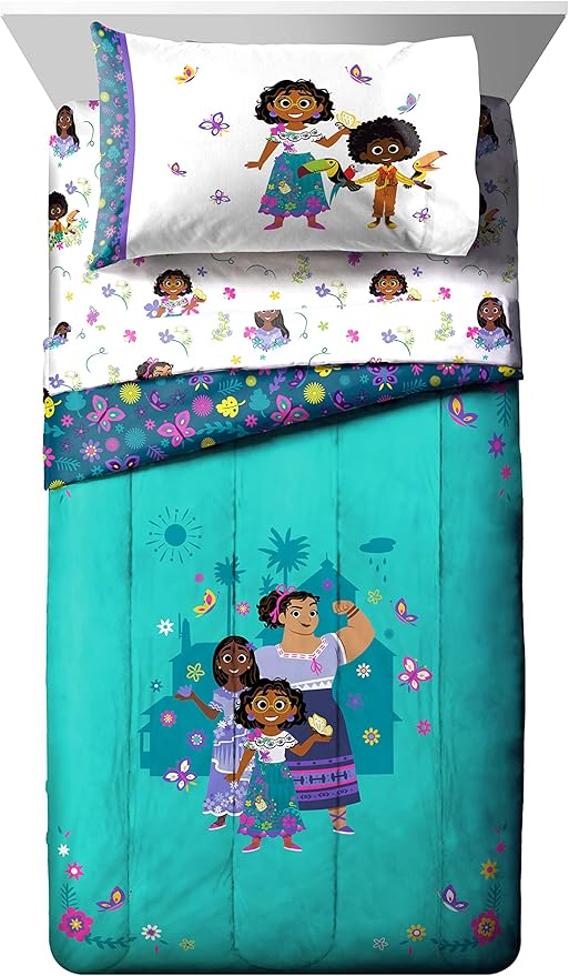 Jay Franco Disney Encanto Sister Magic 5 Piece Full Bed Set - Includes Reversible Comforter & Sheet Set - Super Soft Fade Resistant Polyester (Official Disney Product)