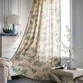 Bohemian Curtains Floral Semi Sheer Drapes 96 Inch Length Cotton Linen Farmhouse Curtain Panels with Tassel Green Botanical Print Rod Pocket Room Darkening Curtain for Living Room Bedroom, 2 Panel