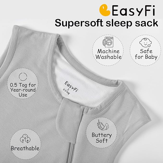 Supersoft Rayon Made from Bamboo Sleep Sack 18-24 Months 0.5 Tog Lightweight Toddler Sleep Sack 2t Baby Wearable Blanket with 2-Way Zipper Summer Unisex Sleeping Bag for Babies - Gray